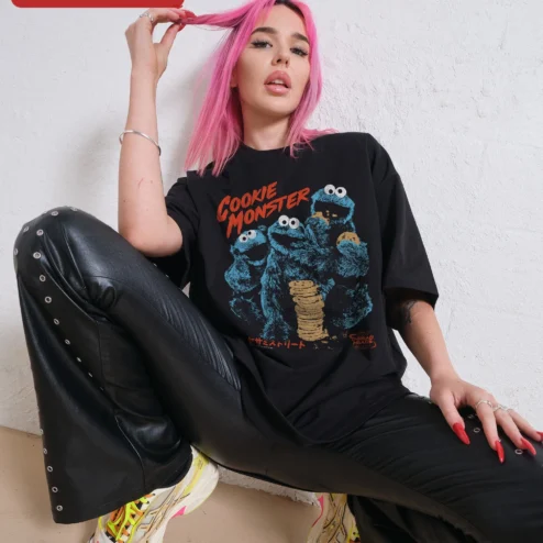 Cookie Monster Vintage Distressed Graphic Tee for Women Sesame Street Fan Apparel