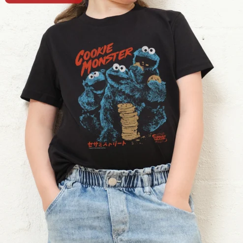 Cookie Monster Vintage Retro Kids Tee Sesame Street Blue Monster Graphic T-Shirt for Boys Girls Toddler Halloween Costume