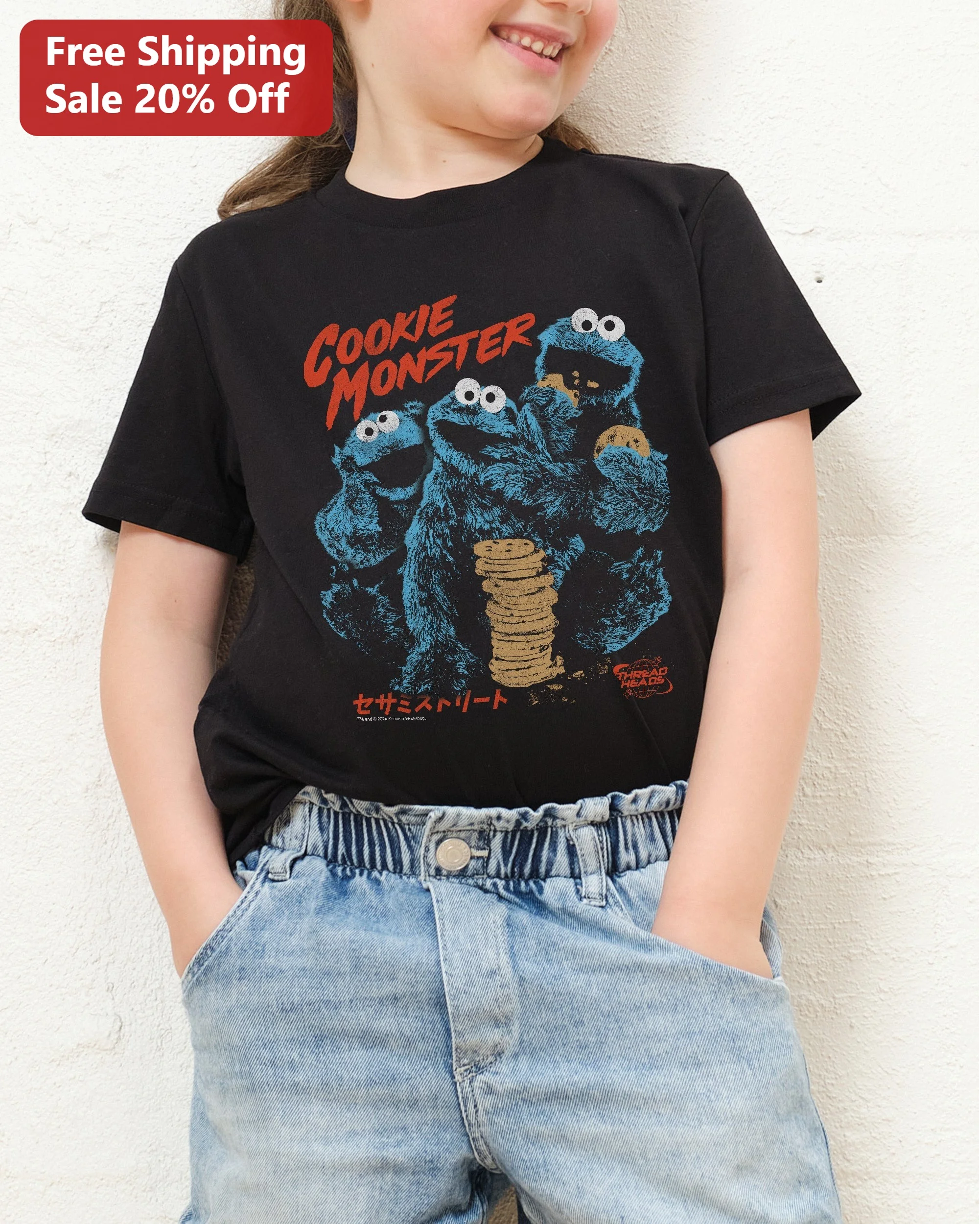 Cookie Monster Vintage Retro Kids Tee Sesame Street Blue Monster Graphic T-Shirt for Boys Girls Toddler Halloween Costume