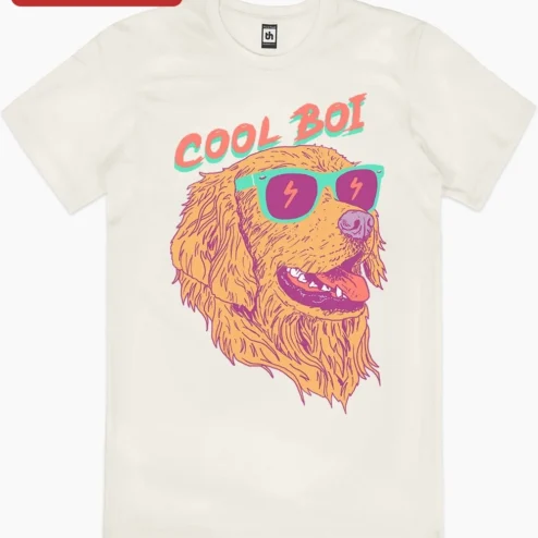 Customer in Chicago, Illinois wearing Cool Boi Golden Retriever Sunglasses Tee Funny Dog Lover Graphic T-Shirt Gift