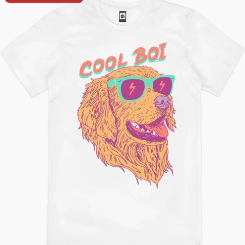 Close-up of Cool Boi Golden Retriever Sunglasses Tee Funny Dog Lover Graphic T-Shirt Gift for streetwear fans in Chicago, Illinois