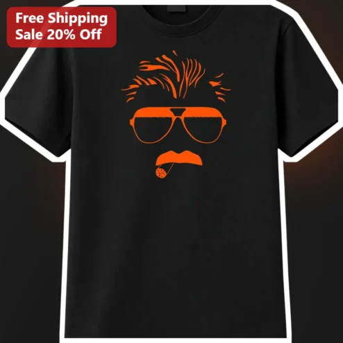 Cool Guy Sunglasses Face Graphic Tee Retro Minimalist Orange Print Men's Novelty T-Shirt