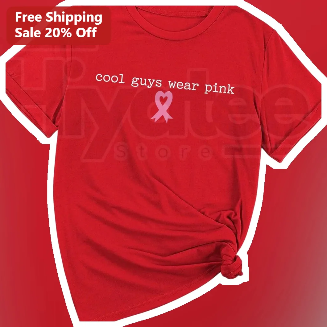 Cool Guys Wear Pink Tee Breast Cancer Awareness Pink Ribbon Support Men Gift