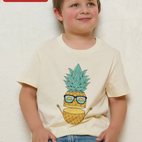 Customer in Chicago, Illinois wearing Cool Pineapple Sunglasses Kids Tee Funny Tropical Fruit Graphic Shirt for Summer Beach Vacation