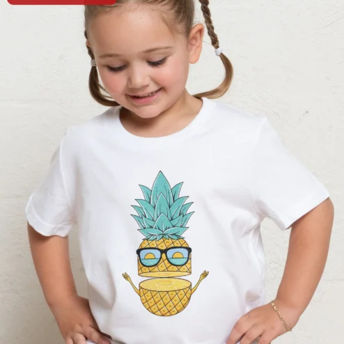 Cool Pineapple Sunglasses Kids Tee Funny Tropical Fruit Graphic Shirt for Summer Beach Vacation