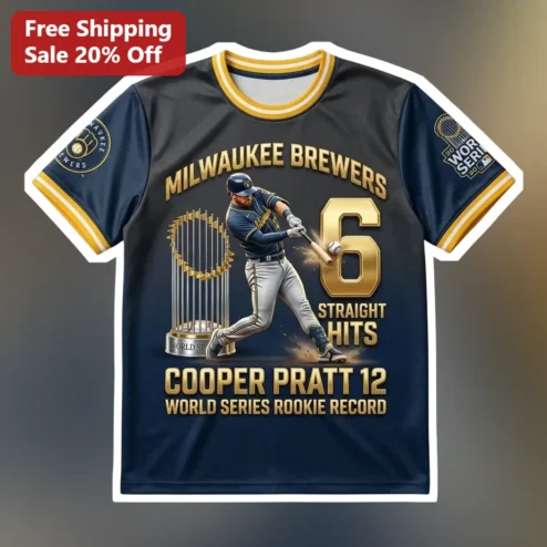 Cooper Pratt Milwaukee Brewers World Series Rookie Record Tee