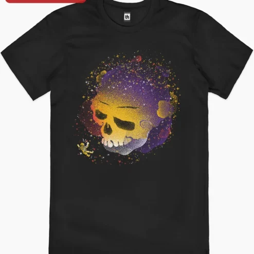 Cosmic Skull Astronaut Graphic Tee Psychedelic Space Skeleton Shirt Halloween Gift