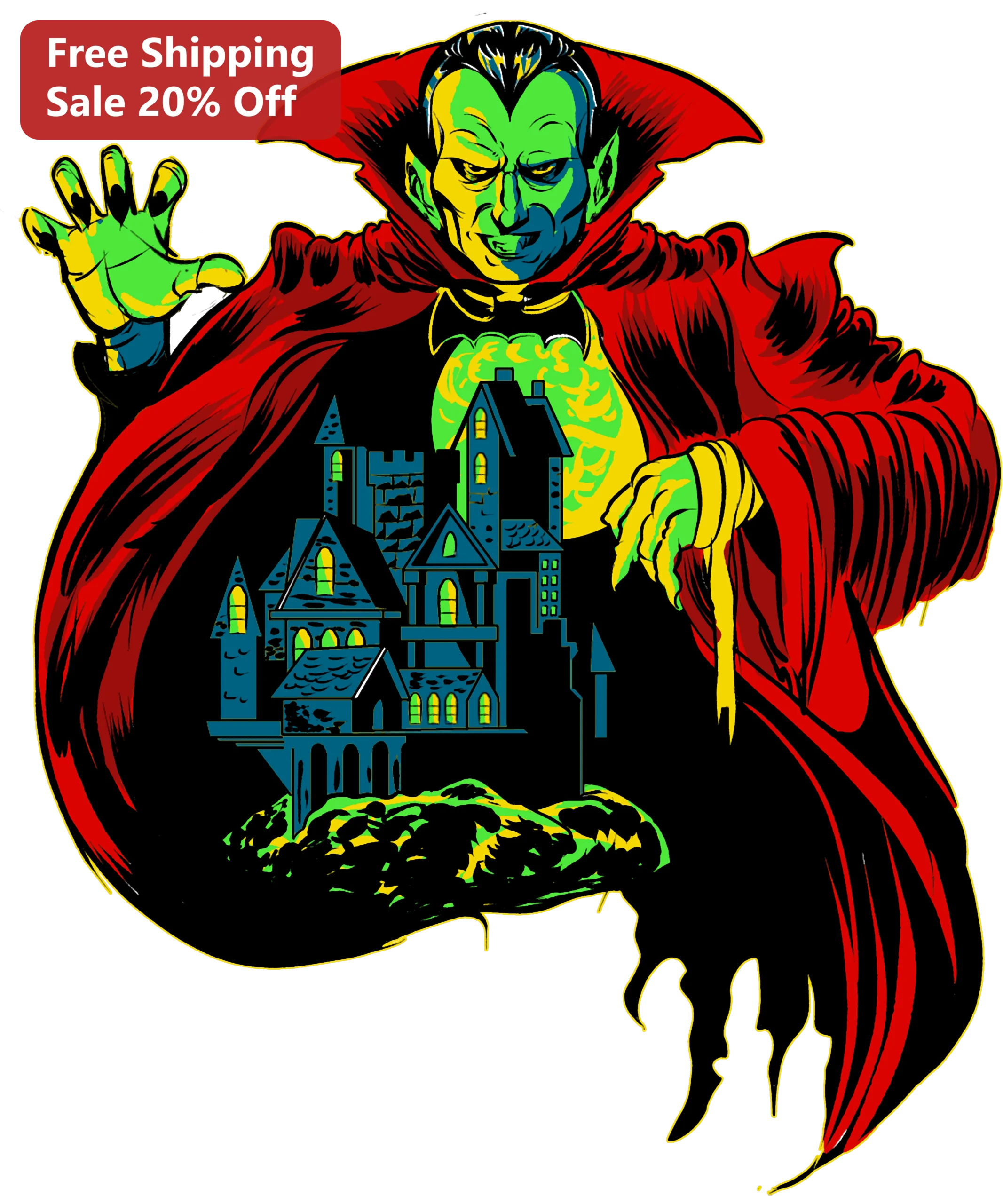 Count Dracula Graphic Design Retro Psychedelic Vampire Art Halloween Horror Illustration