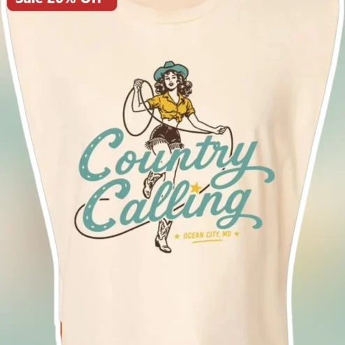 Country Calling Ocean City MD Muscle Tee Retro Pin Up Cowgirl Festival Merch