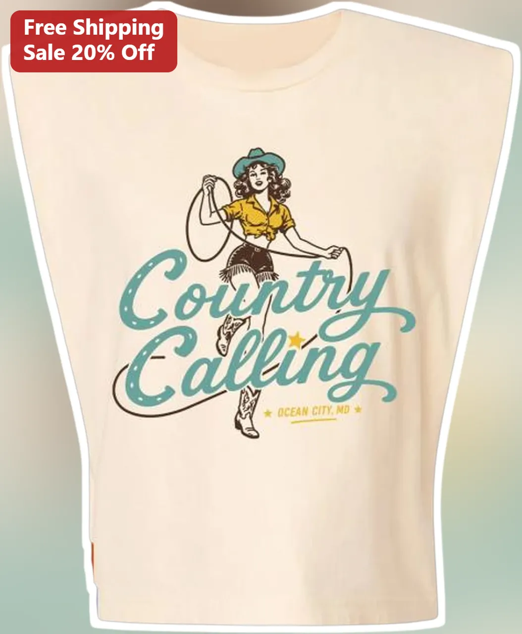 Country Calling Ocean City MD Muscle Tee Retro Pin Up Cowgirl Festival Merch