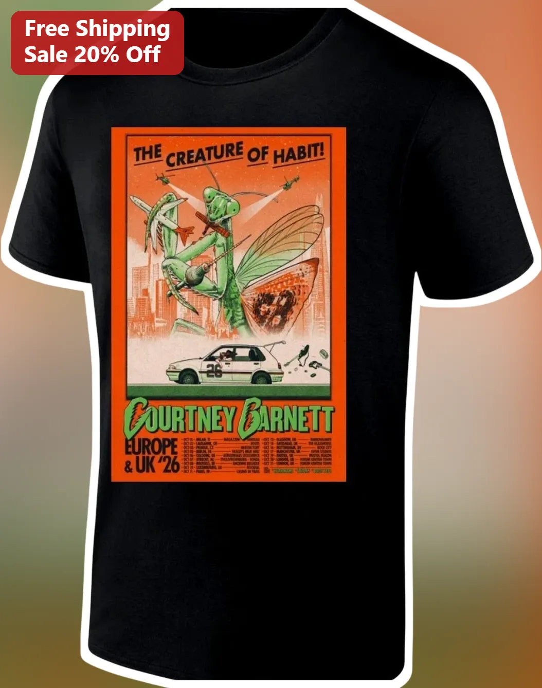 Courtney Barnett The Creature of Habit Europe UK 2026 Tour Tee Indie Rock Vintage Concert Merch
