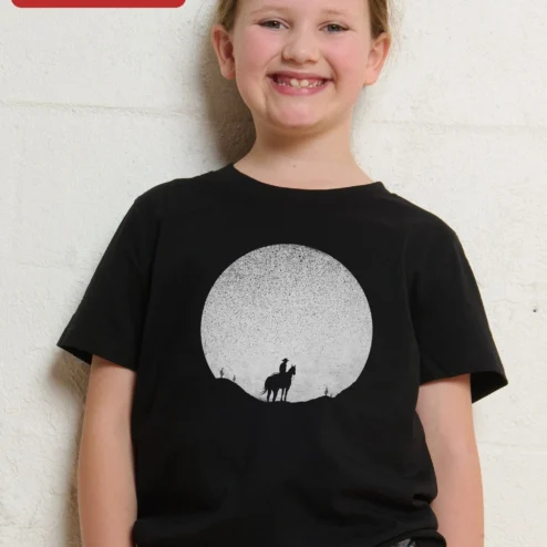 Cowboy Silhouette Moon Kids Tee Western Horse Rider Graphic Shirt for Boys Girls