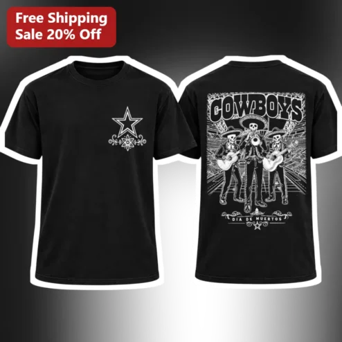 Cowboys Dia De Muertos Graphic Tee Skeleton Cowboy Western Fan Gift