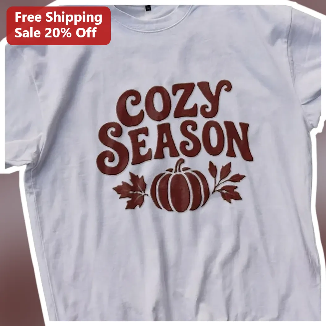 Cozy Season Tee Retro Pumpkin Graphic Autumn Fall Shirt Gift for Women Men