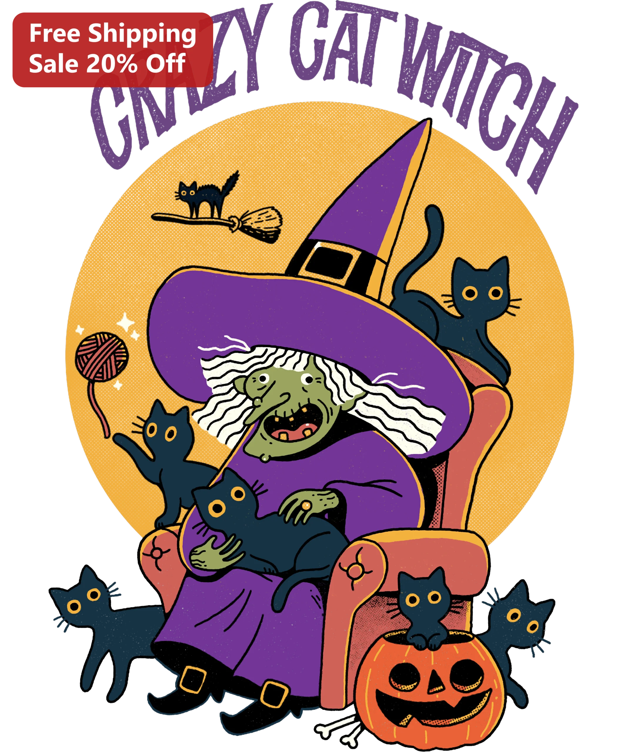 Crazy Cat Witch Tee Halloween Gift for Women Funny Black Cat Lover Shirt