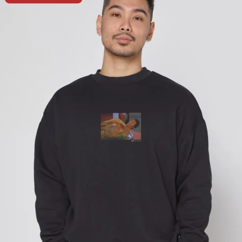 Customer in Chicago, Illinois wearing Cream Sweatshirt with Art Print Oversized Crewneck Fine Art Clothing for Women