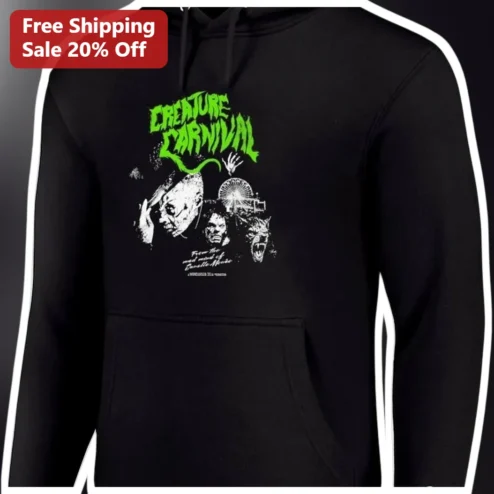 Creature Carnival Hoodie Jason Voorhees Horror Movie Slasher Merch Vintage Halloween Sweatshirt for Men Women