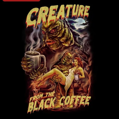 Customer in Chicago, Illinois wearing Creature from the Black Lagoon Tee Vintage Horror Movie Poster Graphic Shirt for Men and Women
