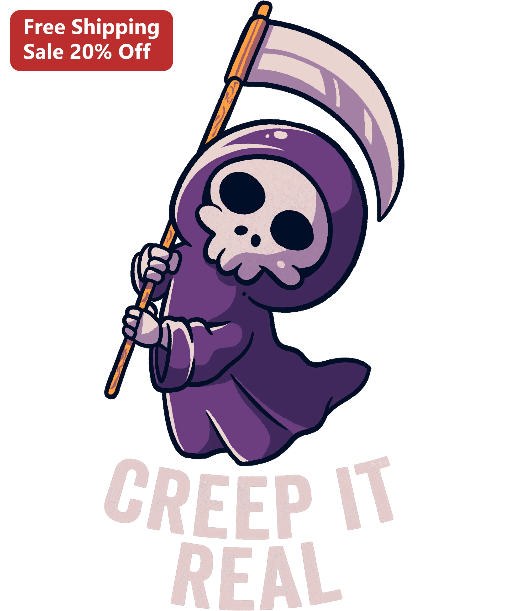 Creep It Real Cute Grim Reaper Halloween Graphic Tee Funny Spooky Kawaii Shirt Gift