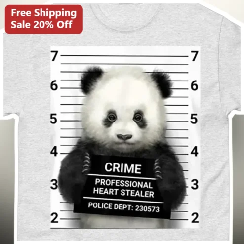 Crime Professional Heart Stealer Tee Funny Panda Mugshot Graphic Shirt Valentine's Day Gift