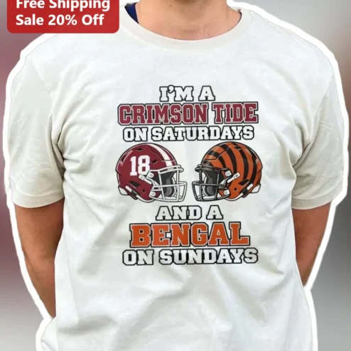 Crimson Tide On Saturdays And A Bengal On Sundays Football Fan Graphic Tee