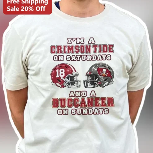 Crimson Tide On Saturdays And Buccaneer On Sundays Tee Alabama Bama NFL Fan Gift available at our Chicago, Illinois warehouse