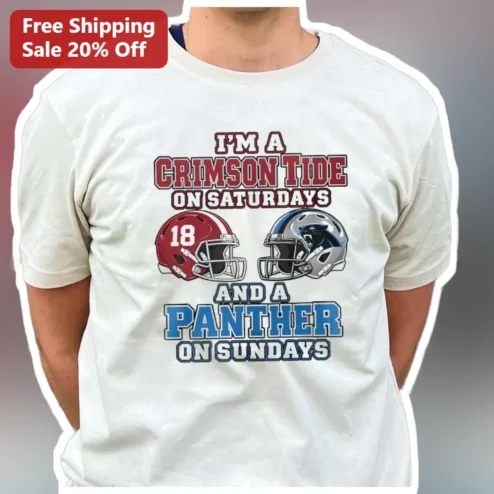 Crimson Tide Panther Sunday Shirt Alabama Carolina Dual Fan Tee