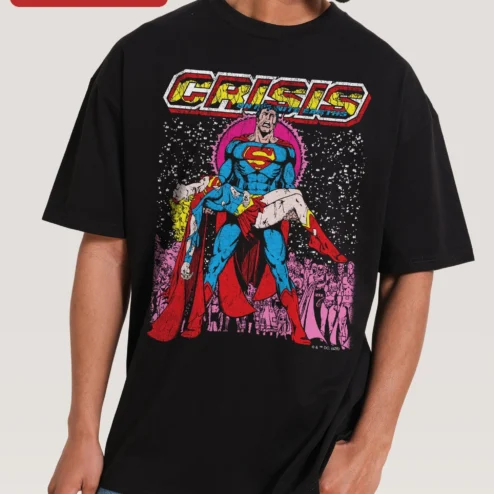 Crisis on Infinite Earths Superman Tee DC Comics Vintage Comic Book Graphic Shirt for Men Women