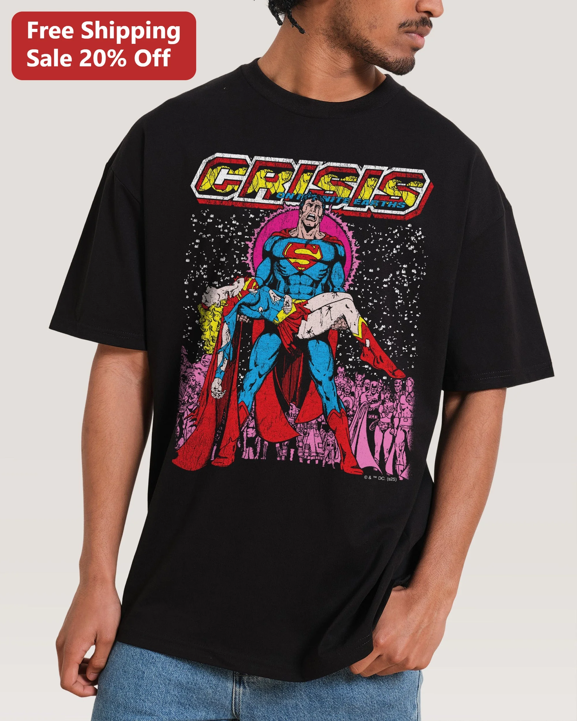 Crisis on Infinite Earths Superman Tee DC Comics Vintage Comic Book Graphic Shirt for Men Women