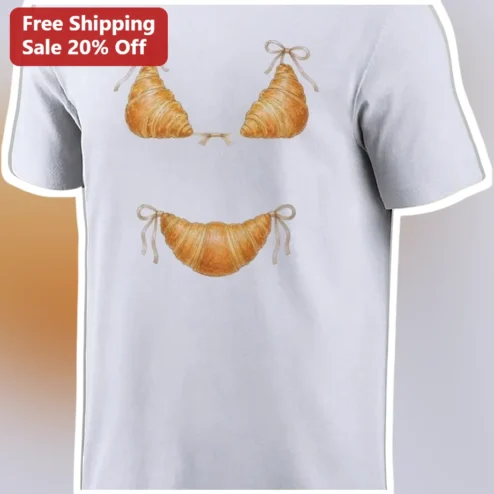 Croissant Bikini Graphic Tee Funny Bakery Lover Shirt for Women
