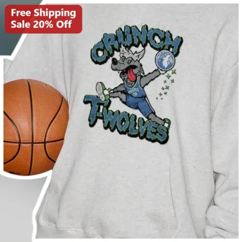 Crunch T-Wolves Hoodie Minnesota Timberwolves Fan Apparel Retro Mascot Slam Dunk Pullover Gift for Men Women