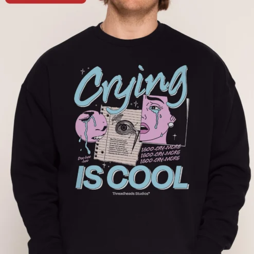 Crying IS COOL Retro Collage Sweatshirt Mental Health Awareness Crewneck
