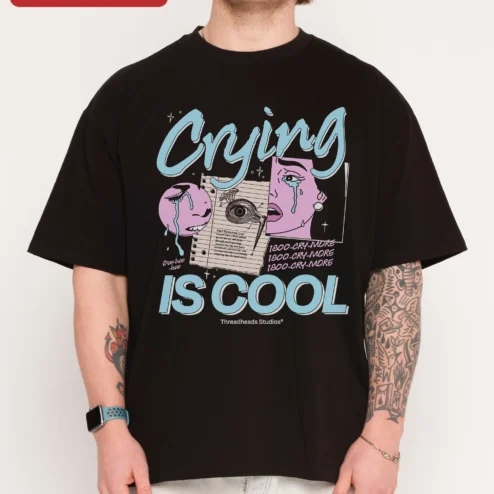 Crying Is Cool Tee Retro Collage Graphic Shirt for Gen Z Y2K Aesthetic