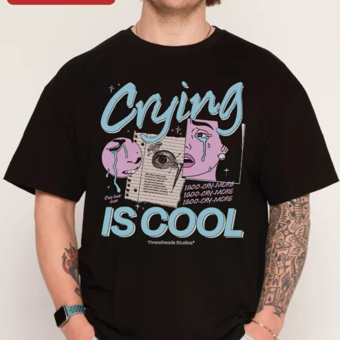 Crying IS COOL Tee Retro Collage Graphic T-Shirt Mental Health Awareness Gift for Gen Z