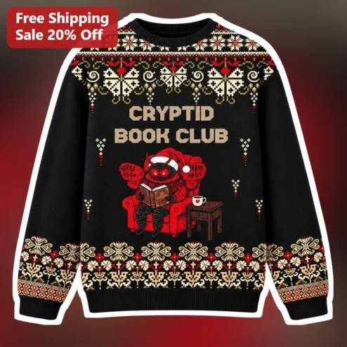 Cryptid Book Club Sweater Mothman Ugly Christmas Crewneck Funny Cryptozoology Gift for Readers