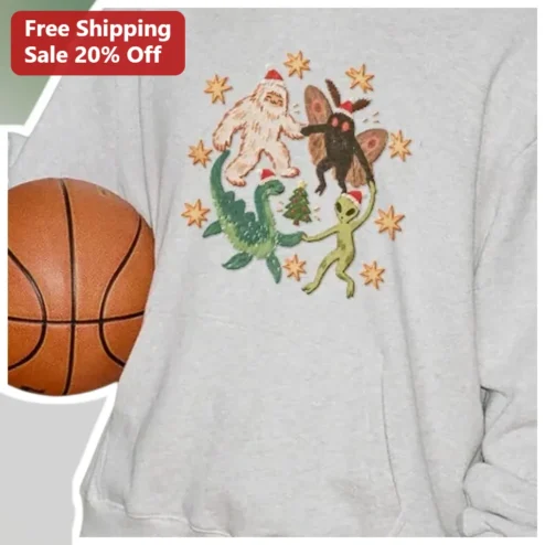 Cryptid Christmas Dance Party Sweatshirt Bigfoot Mothman Nessie Alien Holiday Gift