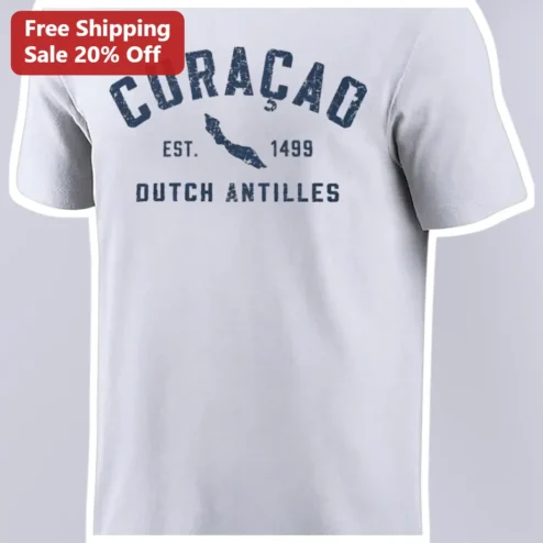 Curacao Est. Dutch Antilles Vintage Graphic Tee Caribbean History Souvenir Shirt for Travelers available at our Chicago, Illinois warehouse