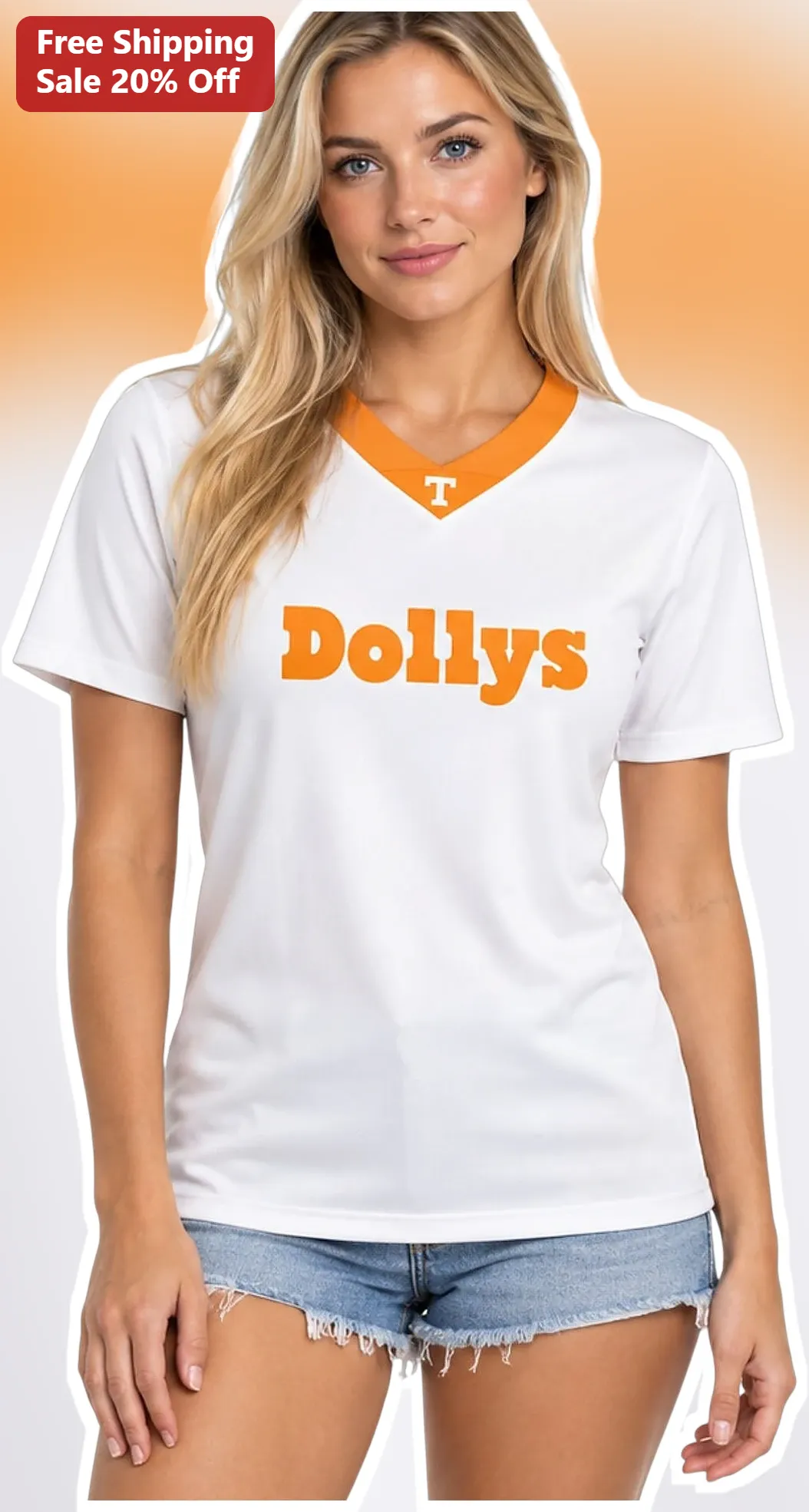 Custom Name Orange Trim V-Neck Tee Personalized Country Music Fan Gift for Women