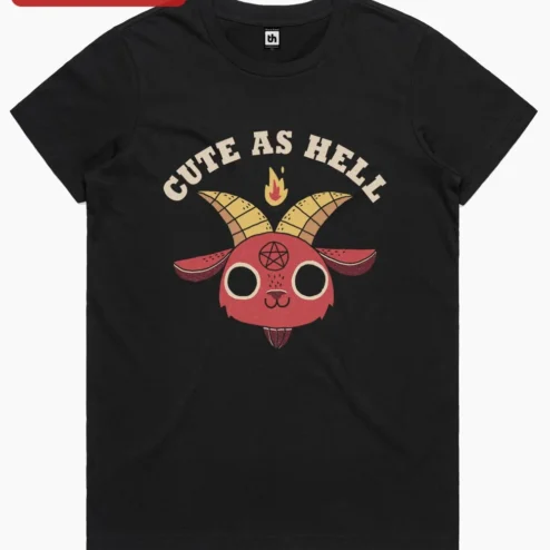 Cute As Hell Goat Tee Funny Cartoon Pentagram Graphic T-Shirt for Women Men