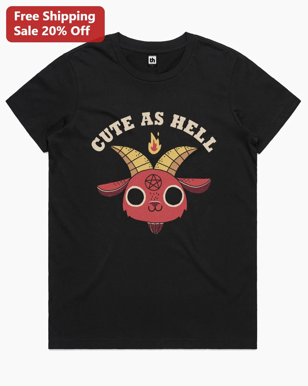 Cute As Hell Goat Tee Funny Cartoon Pentagram Graphic T-Shirt for Women Men