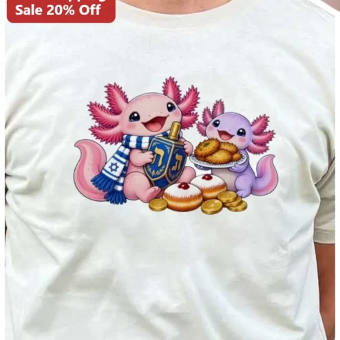 Cute Axolotl Hanukkah Celebration Tee Kawaii Jewish Holiday Gift Shirt