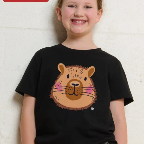 Cute Capybara Face Tee Kawaii Cartoon Graphic Shirt for Kids Animal Lovers Gift