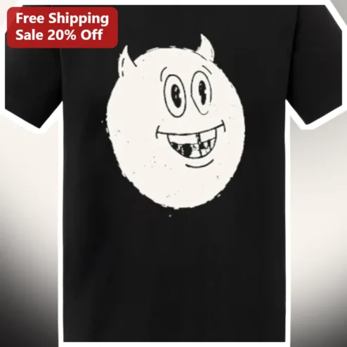 Cute Cartoon Monster Face Graphic Tee Black Whimsical Novelty Shirt
