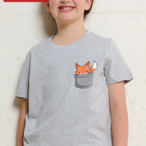 Cute Fox Pocket Kids Tee Toddler Boys Animal Graphic T-Shirt Gift on a hanger, ready to ship from Chicago, Illinois