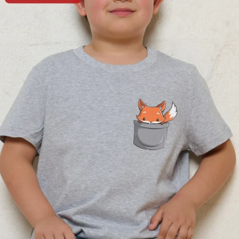 Cute Fox Pocket Kids Tee Toddler Boys Animal Graphic T-Shirt Gift