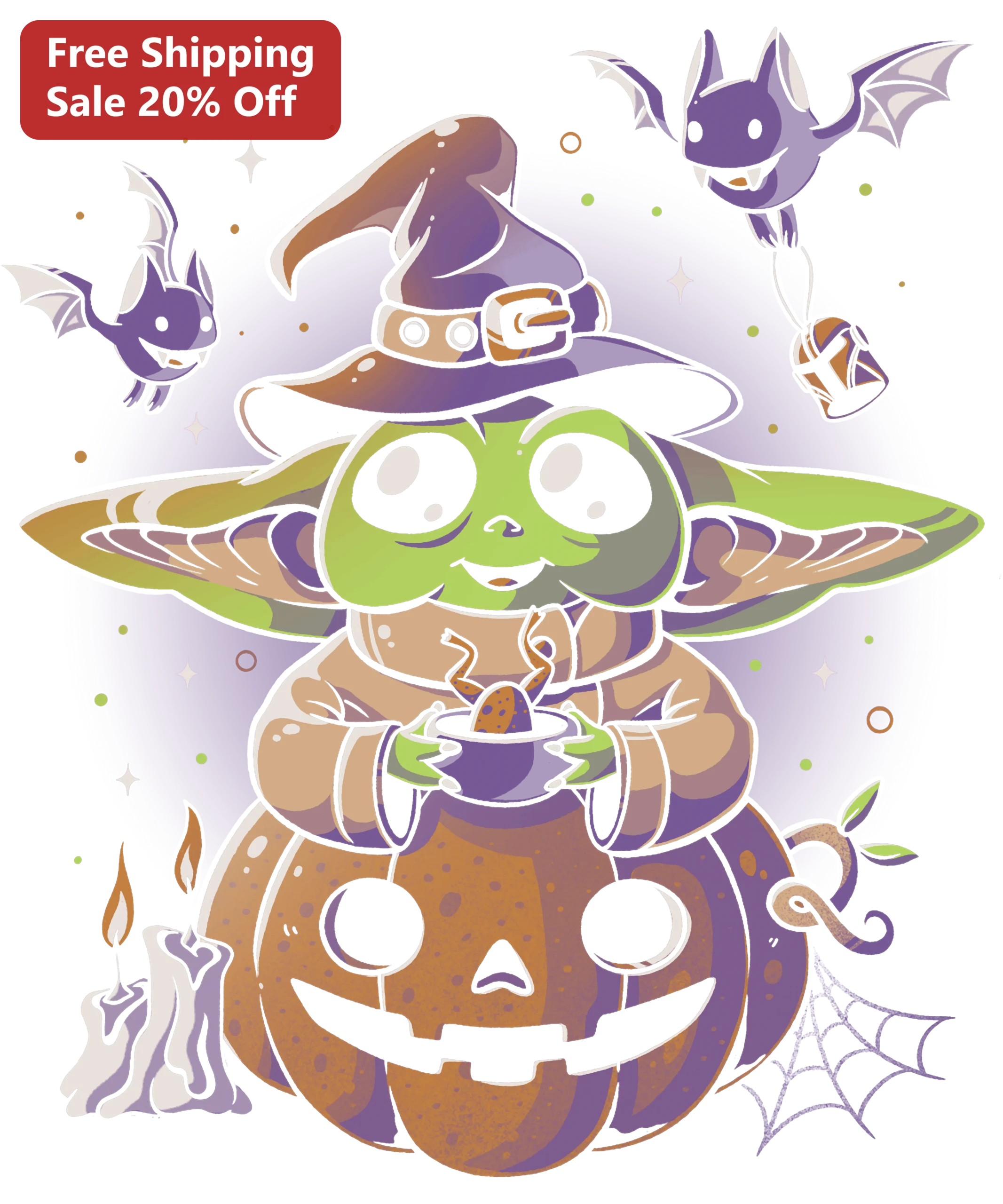 Cute Halloween Witch Baby Yoda Style Tee, Spooky Cartoon Graphic T-Shirt for Kids