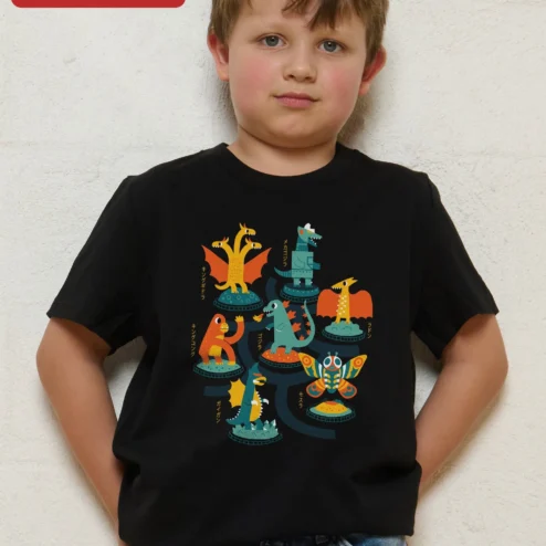 Cute Kaiju Monsters Family Tree Tee for Kids Godzilla Fans Gift