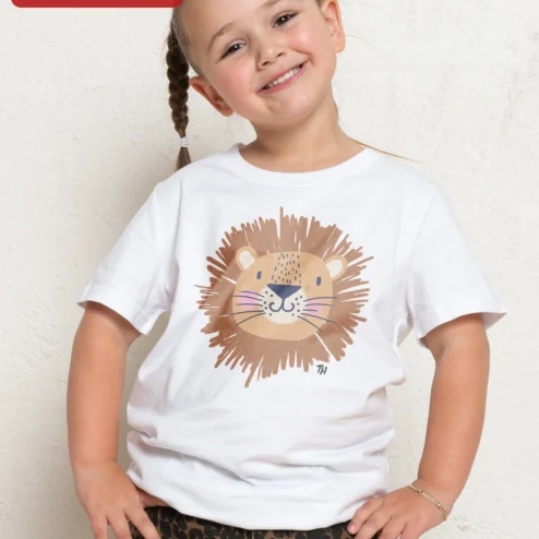 Close-up of Cute Lion Kids Tee Toddler Animal Graphic Shirt for Boys Girls Jungle Safari Gift for streetwear fans in Chicago, Illinois