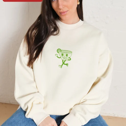 Cute Margarita Glass Character Sweatshirt Funny Drink Lover Gift for Women Retro Kawaii Novelty Crewneck