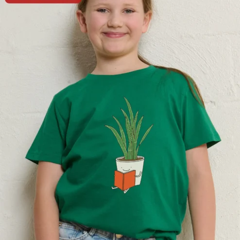 Cute Plant Reading Book Illustration Tee Kawaii Botanical Bookworm Gift for Kids Girls